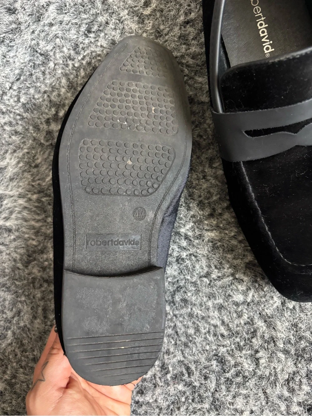 Robert David black suede loafers
